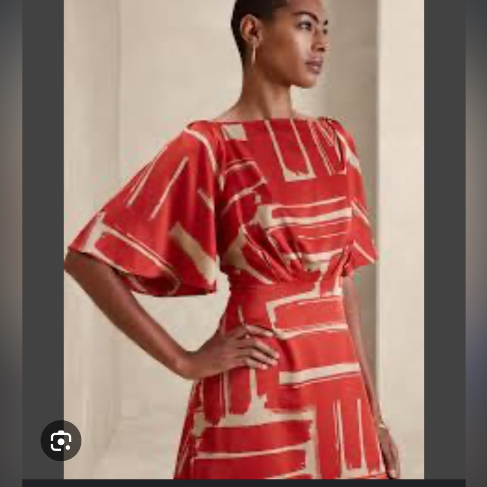 Banana Republic Flutter-Sleeve Knee-Length Dress Red and Beige Dress sold out